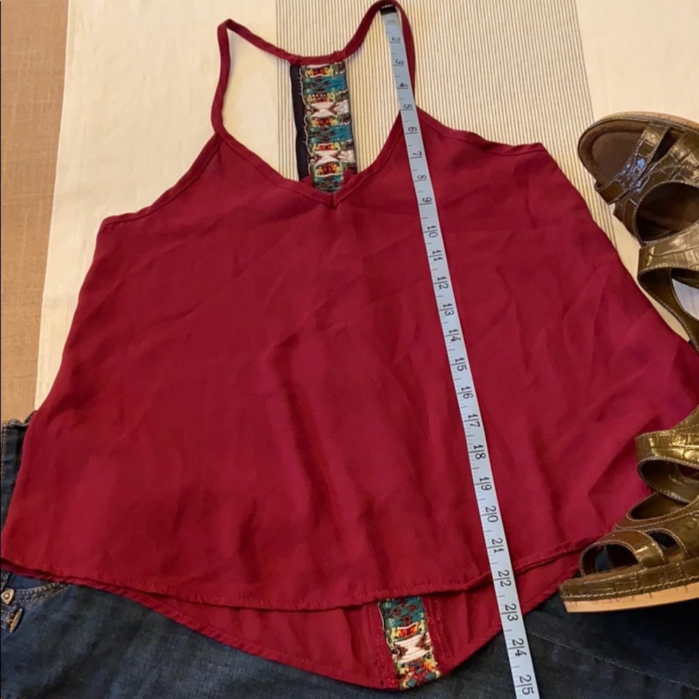ANNIANNA Boho Racerback Embroidered Cropped Tank Top SMALL Burgundy Red Black - Picture 7 of 7